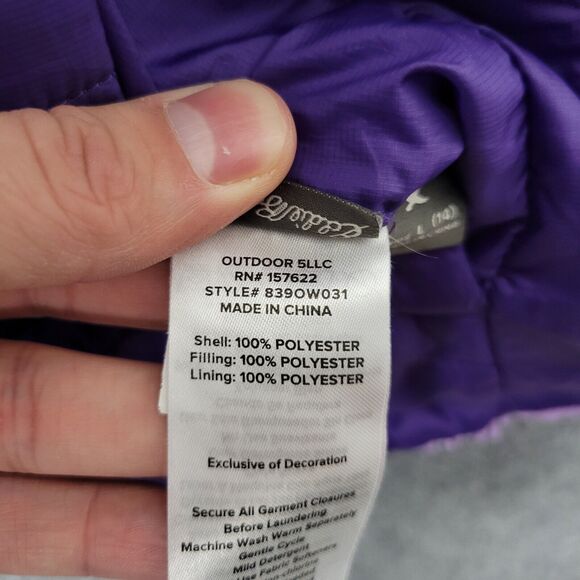 EDDIE BAUER 839OW031 Girls Purple Sherpa Lined Puffer Jacket SIZE LARGE - Picture 13 of 16